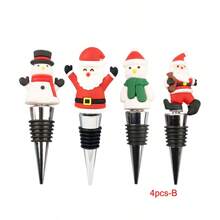 Lote de 3, 4 ó 5 Tapones reutilizables para botellas de vino con diseño aleatorio de Papá Noel, de aleación metálica, decoraciones navideñas para tapones de botellas de vino y bebidas, para fiestas de Navidad, cumpleaños y regalos
