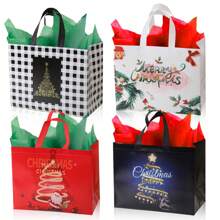4 piezas/12 piezas Bolsas de regalo grandes de Navidad, bolsas reutilizables con papel de regalo, bolsas de tela no tejida para Navidad, adecuadas para eventos y fiestas navideñas, decoraciones navideñas, pijamas navideños, regalos navideños, decoración navideña