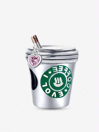 1 Pieza de Abalorios de plata de ley 925 con diseño de café de moda, adecuado para mujeres, pulseras, brazaletes, manualidades de joyería DIY y complementa atuendos diarios, decoración de joyería para niñas