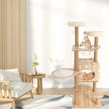 54 Inch Cat Tree Tower Activity Center Large Playing House Condo For Rest, Sleep - Brown and White - View 8