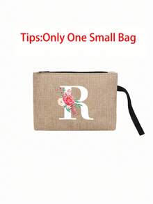 Linen Tote Bag, Including A Printed Initials A-Z Tote Bag And A Printed Small Bag, Black Letters, Flowers, Personalized Gift Package, Yellow Linen Black Tote Bag With Black Buckle, Combination Of Small And Large Bag