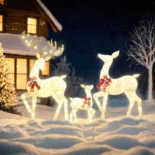 3-Pack LED Christmas Deer Lights, Outdoor Holiday Decorations For Yard, Lawn & Garden, Pre-Lit Reindeer Family With 365 Luminous Bulbs, 5ft Tall With Ground Stakes And Ties - White - View 3