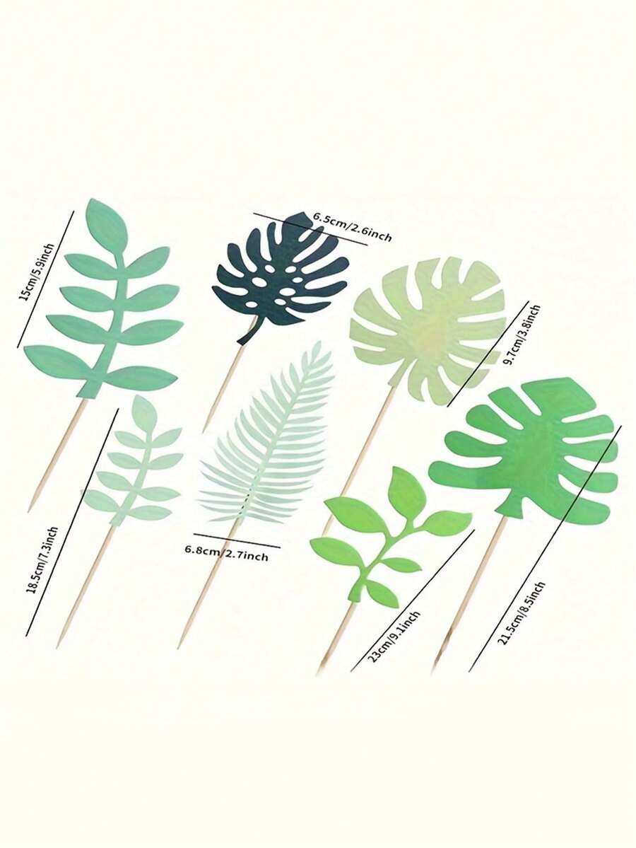 7pcs Paper Tropical Palm Leaf Cake Toppers Food Safe Holiday