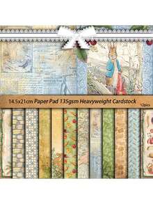 12 张可爱兔子插画设计纸，复古欧洲花卉植物主题，适合新年、情人节、复活节季节、剪贴簿、贺卡、礼品盒 DIY 和其他工艺品 - 彩色 - 查看 10