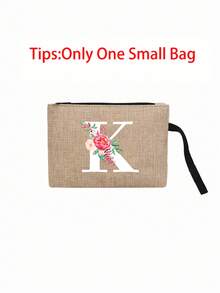 Linen Tote Bag, Including A Printed Initials A-Z Tote Bag And A Printed Small Bag, Black Letters, Flowers, Personalized Gift Package, Yellow Linen Black Tote Bag With Black Buckle, Combination Of Small And Large Bag