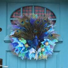 Coronas artificiales colgantes con diseño de pavo real para puerta de entrada, decoración de pared, granja, fiestas, interior y exterior - Azul - Ver 7