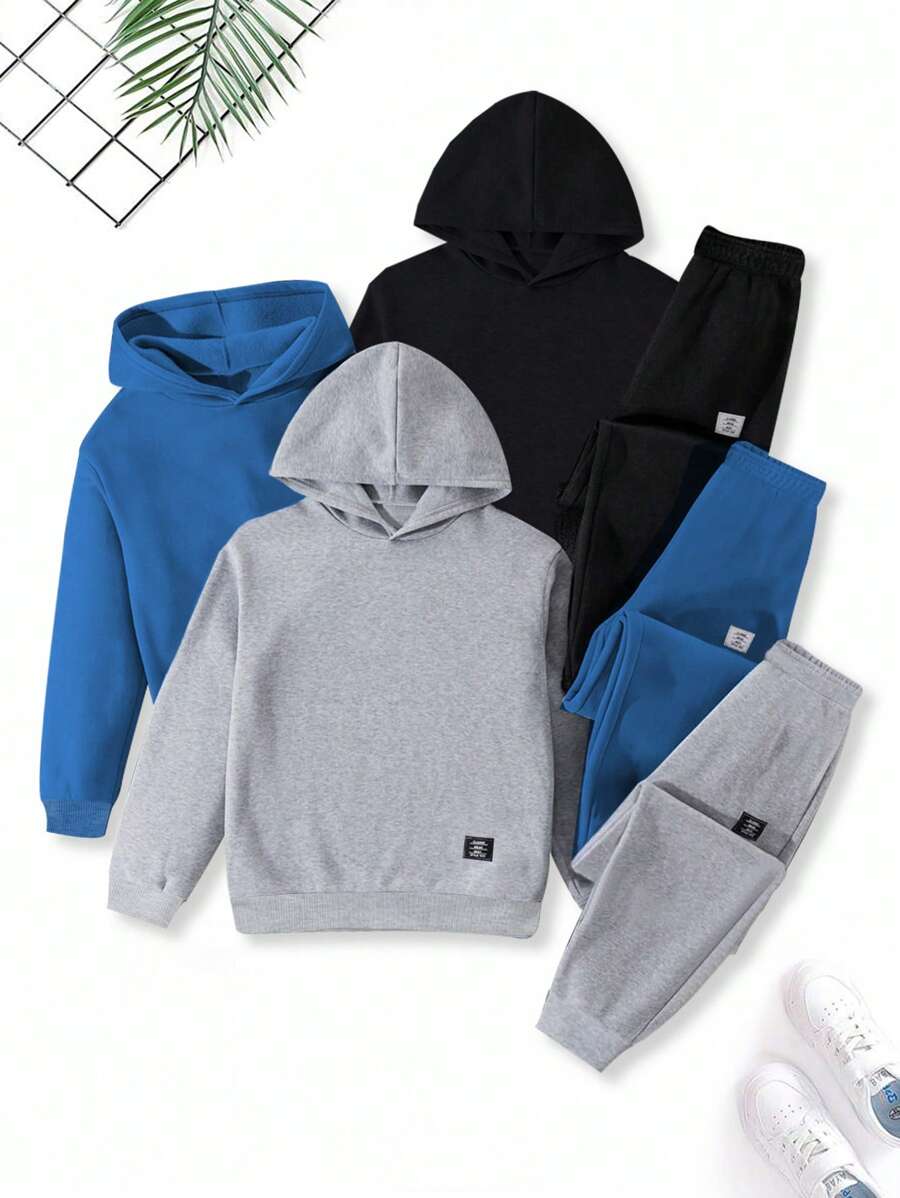 3pcs/Set Fashion Boys Teen Streetwear Long Sleeve Sweatshirt And Sweatpants, Autumn And Winter