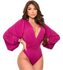 Women's Bodysuit - Long Puff Sleeve - Bodie Moda Princesa - Màu Hoa hồng đỏ - Xem 1