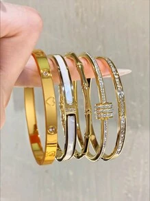 5件轻奢时尚100颗高端百搭不锈钢竹节单排钻石滴水手链套装适合节日送礼和日常佩戴 - 手鐲套裝(5pcs) - 查看 12