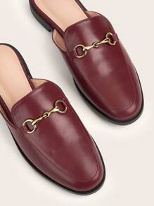 2025 Autumn Women Brown Classic Flat Mule Slides With Metal Buckle - Burgundy - View 5