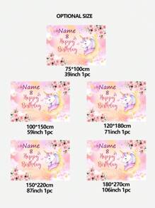 1pc Customized Rainbow Unicorn Happy Birthday Party Decoration Watercolor Floral Glitter Stars Photography Backdrop, Customizable Name And Age