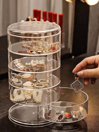 2pcs/1 Set Rotatable Jewelry Organizer Box, Cosmetic Makeup Brushes Storage Case, Tabletop Display Rack Holder For Lipstick, Perfume, Nail Polish, Jewelry, Accessories, Portable Travel Makeup Case Summer Travel,Vacation Home Bathroom Decor Holiday Makeup Organizer Bathroom Accessories Back To School