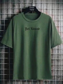 Not Bound Men's T-Shirt Printed Shirt Premium Mesh 100% Cotton - 軍綠色 - 查看 1
