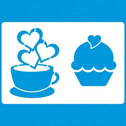 Stencil 12 X 8 Xicrinha E Cupcake Molde Vazado Para Pintura Em Tecido Mdf Madeira Parede Piso Papel Camiseta Pano De Prato