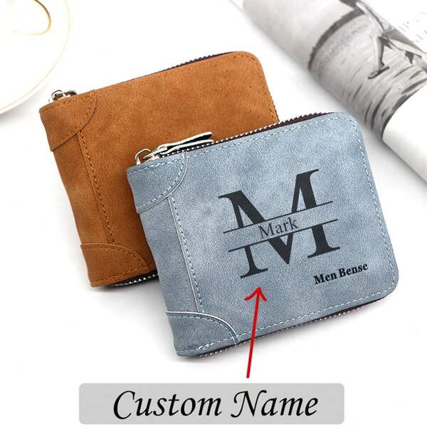 1 PC Customized Name Wallet, Personalized Short PU Leather Wallet, Simple Portable Credit Card ID Wallet, Fashionable Frosted Chain Multi-Card Slot Coin Purse, Ideal Gift For Classmates, Boyfriends, Husbands, Fathers, Graduation Ceremony, Valentine's Day, Anniversary, Father's Day, Letter, Multifunction, Versatile, Lightweight, Functional, Foldable, Practical, All-Purpose, Vintage, Leisure, Minimalist, Custom, Personalized, Unique, Customized, Boyfriend, Family, Women, Rookies & White-Collar Workers, Vacay Vibe