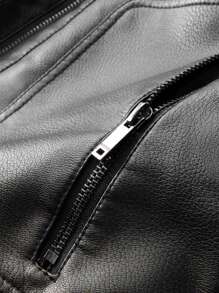 Men's Long Sleeve PU Leather Stand Collar Warm Lined Leather Jacket, Fashion Casual , Fall - Black - View 6