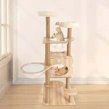 54 Inch Cat Tree Tower Activity Center Large Playing House Condo For Rest, Sleep - Brown and White - View 5