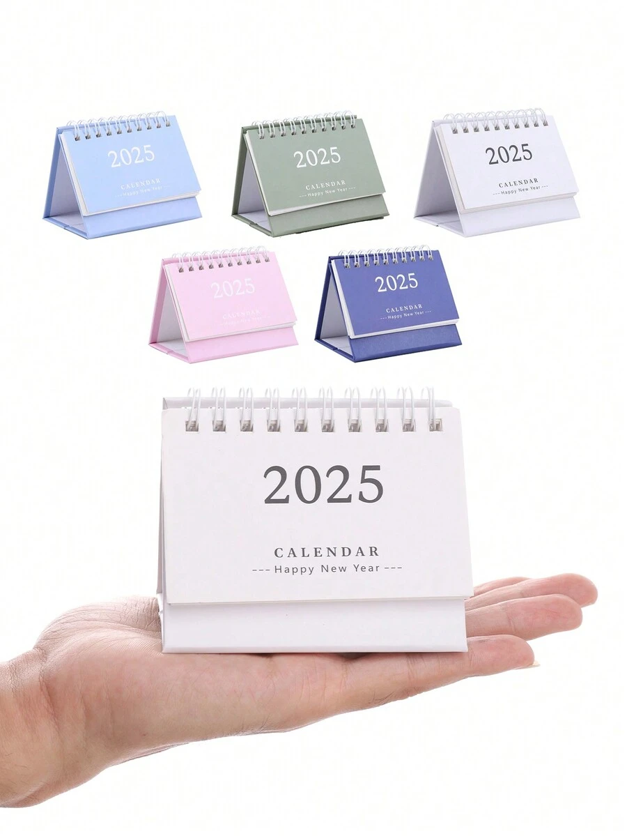 1pc 2025 Mini Desk Calendar Simple Solid Color Calendar Fresh And Simple,Desktop Paper Mini Stand Calendar,Small Size, Creative, And Easy To Use,Simplistic Yet Elegant Paper Construction - Multicolor - View 1