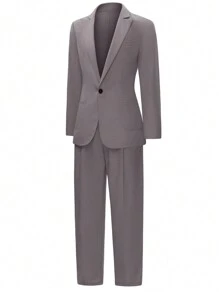 Men's Fashion Business Casual Peak Collar Blazer And Seam Front Suit Pants