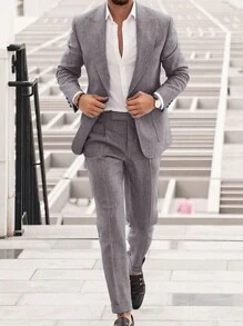 Men's Fashion Business Casual Peak Collar Blazer And Seam Front Suit Pants