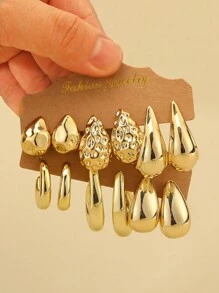 3 paires Ensemble de boucles d'oreilles à la mode de style européen et américain en forme de C et en forme de goutte d'eau, convient pour un port quotidien pour femmes