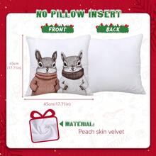 1 件 17.7*17.7 英寸（45*45 厘米）冬季简约松鼠插画装饰枕套（单面印花），适用于沙发、床、汽车、家居装饰，采用桃色天鹅绒制成 - 松鼠 - 查看 2