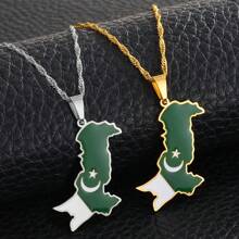 1pc Pakistan Map Flag Pendant Necklaces Stainless Steel Pakistani Jewelry - Multicolor - View 1