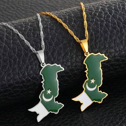 1pc Pakistan Map Flag Pendant Necklaces Stainless Steel Pakistani Jewelry