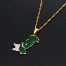 1pc Pakistan Map Flag Pendant Necklaces Stainless Steel Pakistani Jewelry - Multicolor - View 5