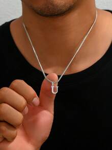 1 chiếc vòng cổ mặt chữ cái bằng thép không gỉ, 26 chữ cái có thể tháo rời, quà tặng trang sức thời trang Unisex, phụ kiện hàng ngày - Bạc - Xem 10