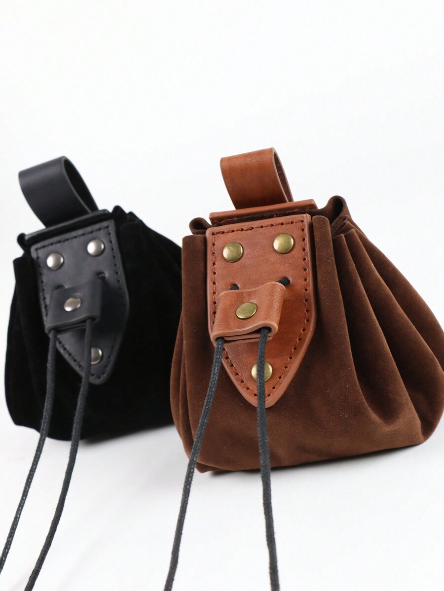1PC Medieval Faux Leather Drawstring Belt Pouch Retro Coin Purse