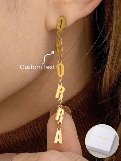 Fashionable And Elegant, Simple And Elegant Tassel Style Stainless Steel Pendant Earrings And Earrings Can Be Customized With English Letters.