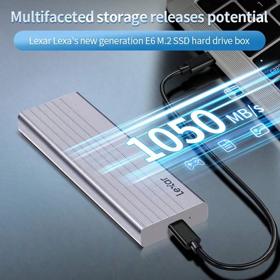 Lexar E6 M.2 NVMe 硬盘盒 USB3.2 Type-C SSD 固态硬盘盒 便携式硬盘盒 适用于 2280/2230/2260/2242 - 灰色 - 查看 1