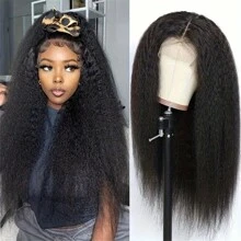 250% Density Kinky Straight Wig Human Hair 13x4 HD Lace Front Wigs Human Hair Wigs For Women Yaki Straight Human Hair Wig Glueless Frontal Wigs Human Hair Pre Plucked - Natural Black - 查看 3
