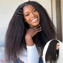 250% Density Kinky Straight Wig Human Hair 13x4 HD Lace Front Wigs Human Hair Wigs For Women Yaki Straight Human Hair Wig Glueless Frontal Wigs Human Hair Pre Plucked - Natural Black - 查看 4