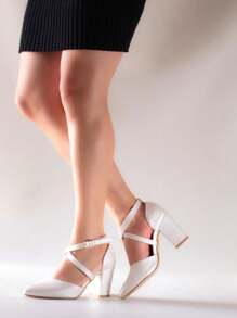 Zapatillas de tacon cuadrado y correa cruzada - Chantilly - Ver 2