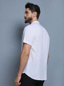Men's Short Sleeve Dress Shirt With Priest Collar For Summer - - 白色 - 查看 3