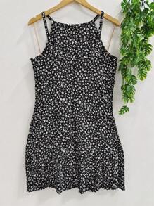 Women's Floral Dress - 黑與白 - 查看 2