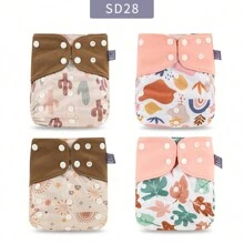 4 Packs Reusable Cloth Diapers Gray Mesh Inner One Size Adjustable Washable Pocket Nappy Covers For Baby Baby Shower Family Decorations Gifts - Multicolor - View 11