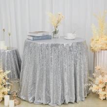 Sequin Tablecloth 120/180/225/240/275/300/330CM  Shiny Glitter Round Table Cover Metallic Sequence Table Clothes For Birthday Party Baby Shower Wedding Silver - Bạc - Xem 5