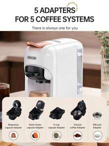 CAFELFFE 五合一胶囊咖啡机 冷热意式浓缩咖啡机 胶囊咖啡机 ESE Pod 研磨咖啡 19 BAR 高压 带 0.6L 透明可拆卸水箱 7 级水量选择 节能 1450W