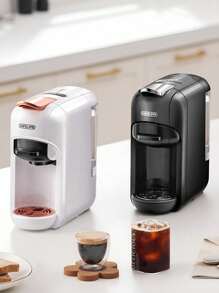 CAFELFFE 五合一胶囊咖啡机 冷热意式浓缩咖啡机 胶囊咖啡机 ESE Pod 研磨咖啡 19 BAR 高压 带 0.6L 透明可拆卸水箱 7 级水量选择 节能 1450W