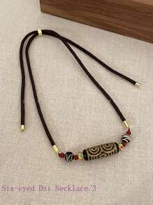 1 Stück europäischer und amerikanischer bohemian Stil Nachahmung Achat Edelstein Neun-Augen Sechs-Augen Gott des Reichtums Dzi Bead Anhänger Halskette. Modische Schlüsselbein-Kette für Paar. Luxuriöse, retroaktive, universell einsetzbare dekorative Kette. Geeignet als Geschenk für Paar zum Datenight.