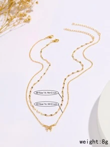 Nooxian 2 chiếc/Bộ mặt dây chuyền bướm nhiều lớp thời trang tối giản, dây chuyền cổ thanh lịch cho nữ - Vàng - Xem 4