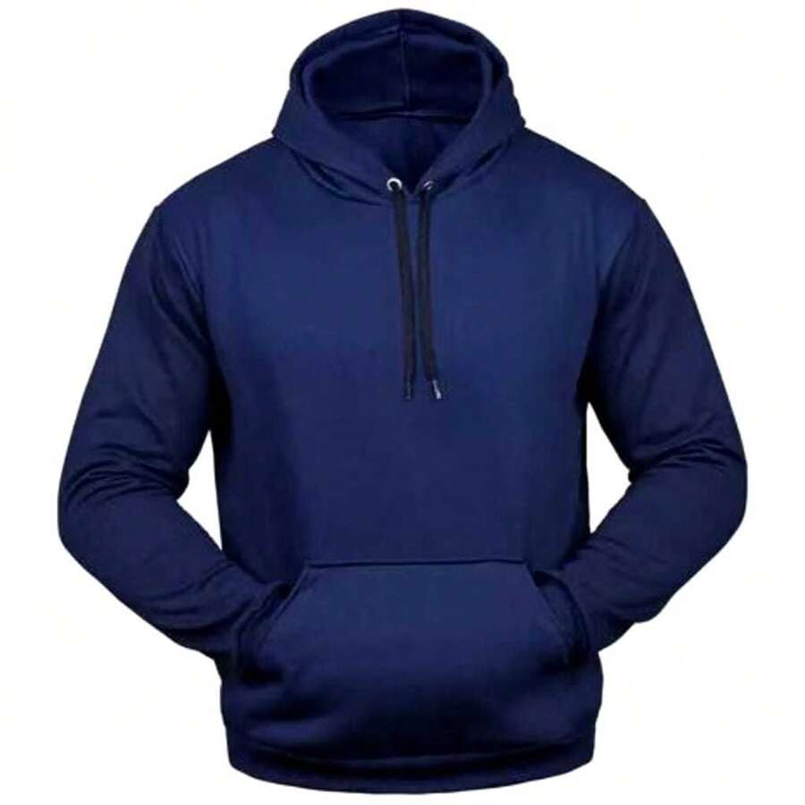 Unisex Plain Kangaroo Hooded Sweatshirt Blouse For Men And Women Flannel Cold Weather Blouse Promotion - 海軍藍色連帽衫 - 查看 1