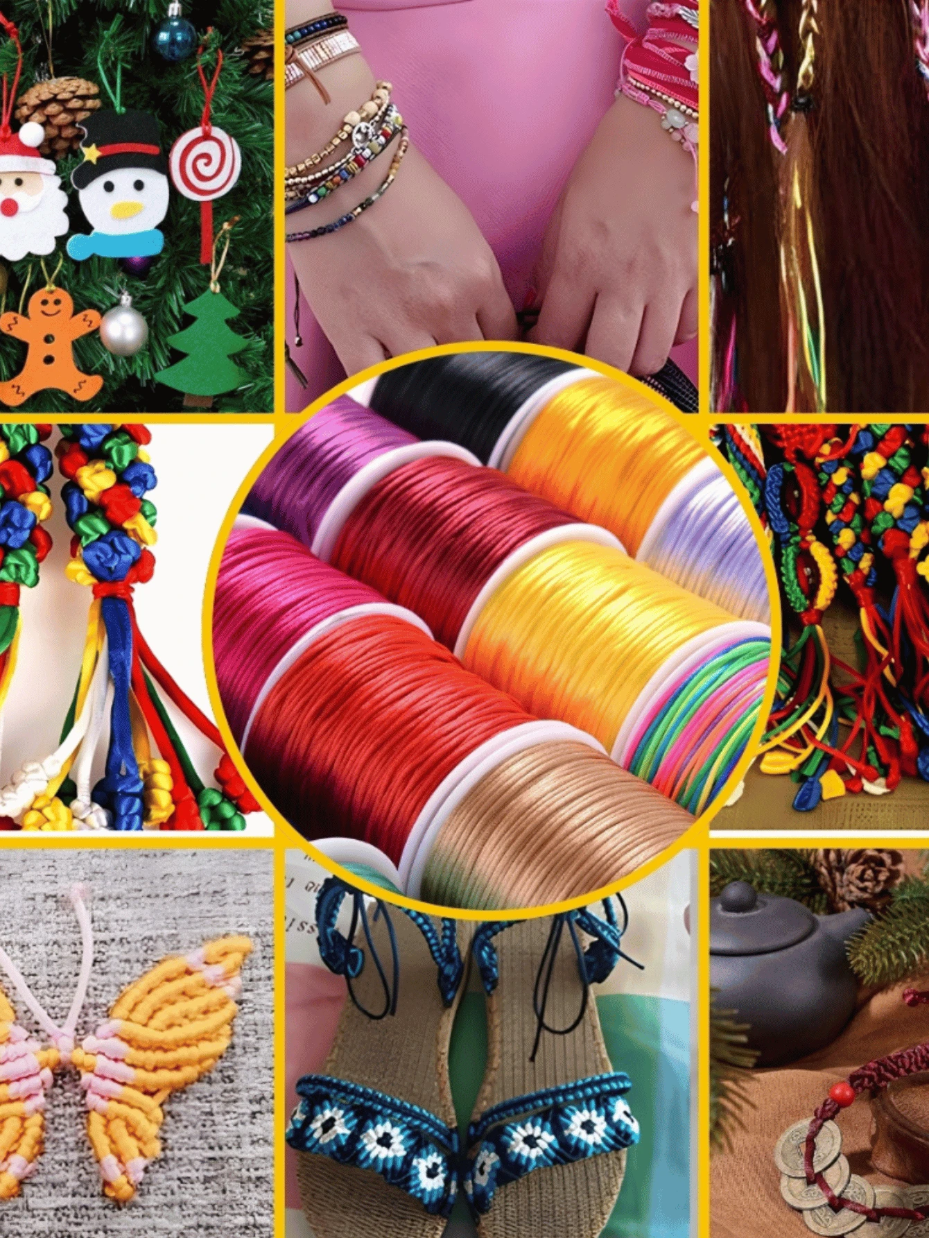 Thread For Making Bracelet 10 Colors (100 Meters Total) Rat Tail Silk Cord 1mm Macramé Braid Kit For Making Bracelet - Nhiều màu - Xem 1