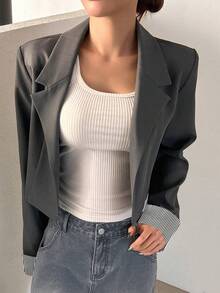 女士休闲优雅夹克，女士纯色衬衫，女士衬衫 - 灰色 - 查看 4