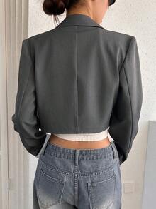 女士休闲优雅夹克，女士纯色衬衫，女士衬衫 - 灰色 - 查看 3