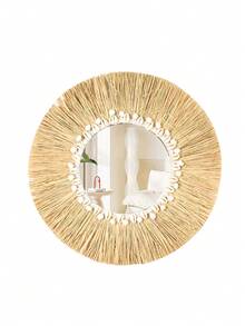 1 Gương tròn có khung Macrame, Gương treo tường bằng mây phong cách Bohemian cho phòng tắm, lối vào, phòng ngủ, trang trí nghệ thuật treo tường phòng khách, Gương phòng tắm tròn theo phong cách trang trại mộc mạc ven biển - Mô hình vỏ - Xem 3