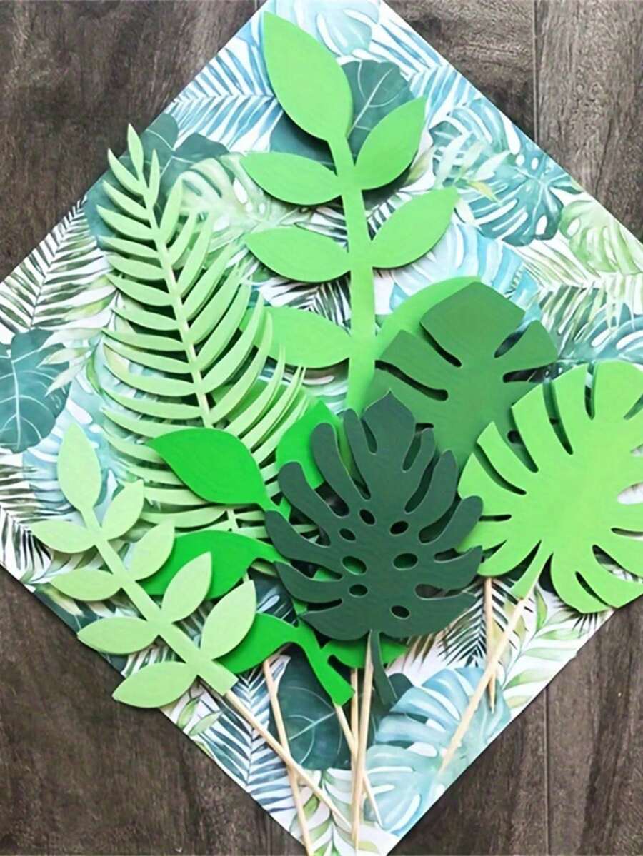 7pcs Paper Tropical Palm Leaf Cake Toppers Food Safe Holiday